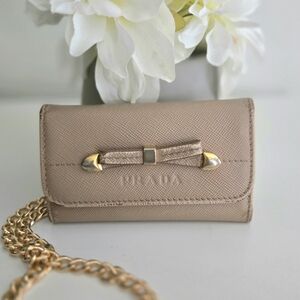 Authentic PRADA Saffiano Ribbon Key Holder Card Holder Clutch Wristlet Wallet‎